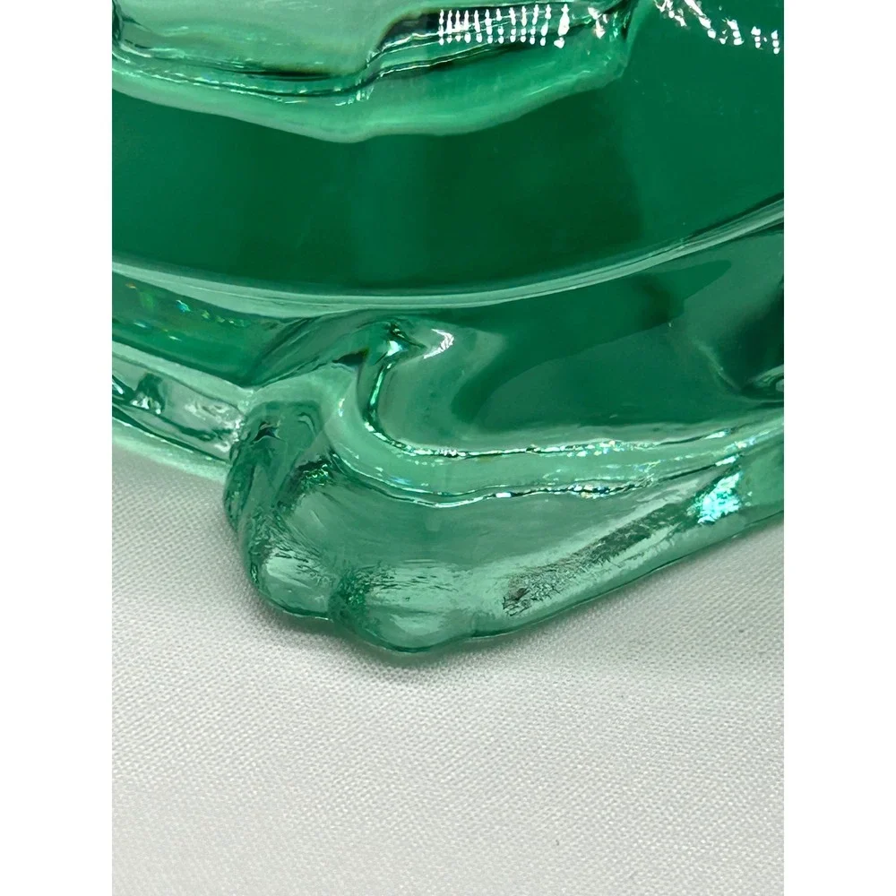 Emerald Green Glass Turtle Figurine Votive Light Candle Holder Trinket Dish